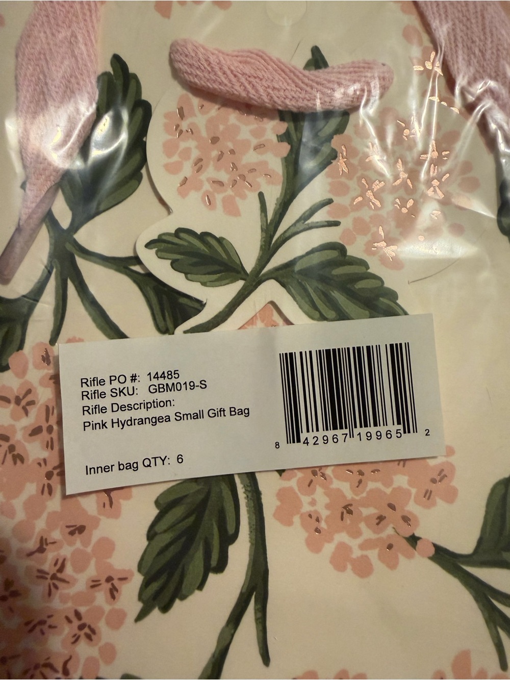 6 Pack Rifle Paper Co. Pink Floral Gift Tote with Green Leaf Motif - Picture 2 of 2